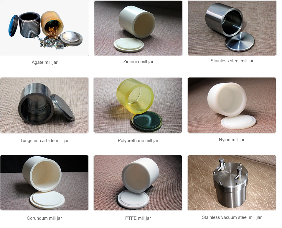 Available categoriess of mill jars in different materials